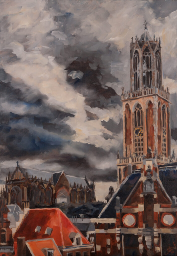 Utrecht, de Dom, Olieverf op linnen, 100 x 70 cm[ Ingelijst]