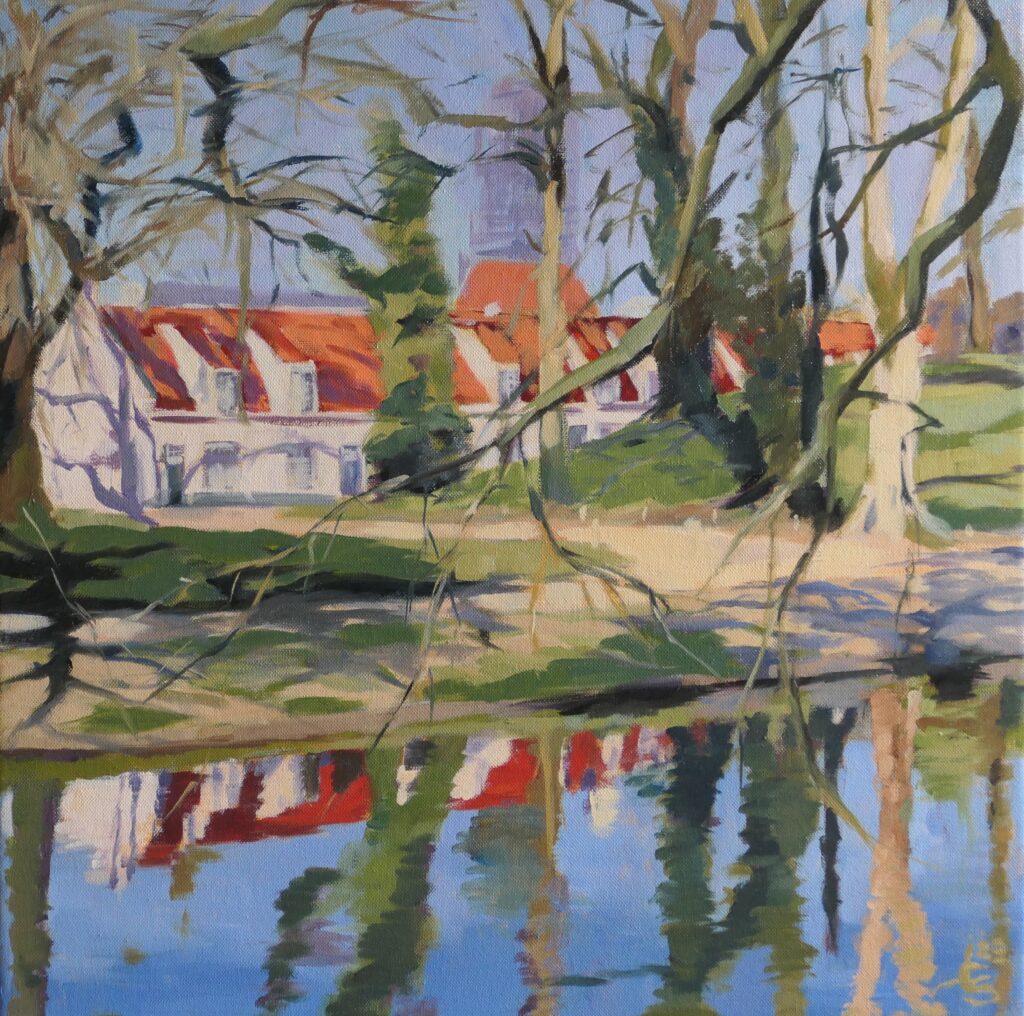 Maliesingel, zicht op Bruntenhof, Olieverf op linnen, 45 x 45 cm