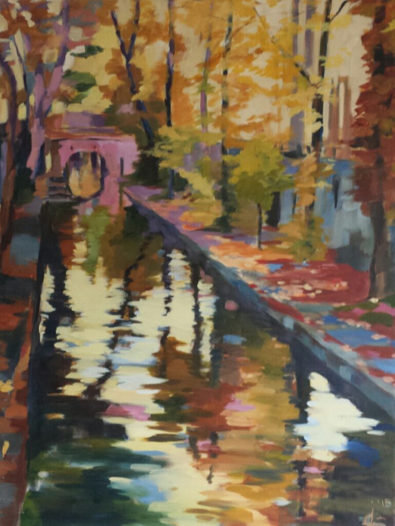 Oudegracht vanaf [ Weerdsingel], Olieverf op linnen, 70 x 100 cm